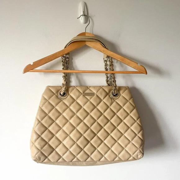 Kate Spade Camel Quilted Leather Gold Coast Maryanne Large Tote Cashew  Tan - Picture 4 of 9